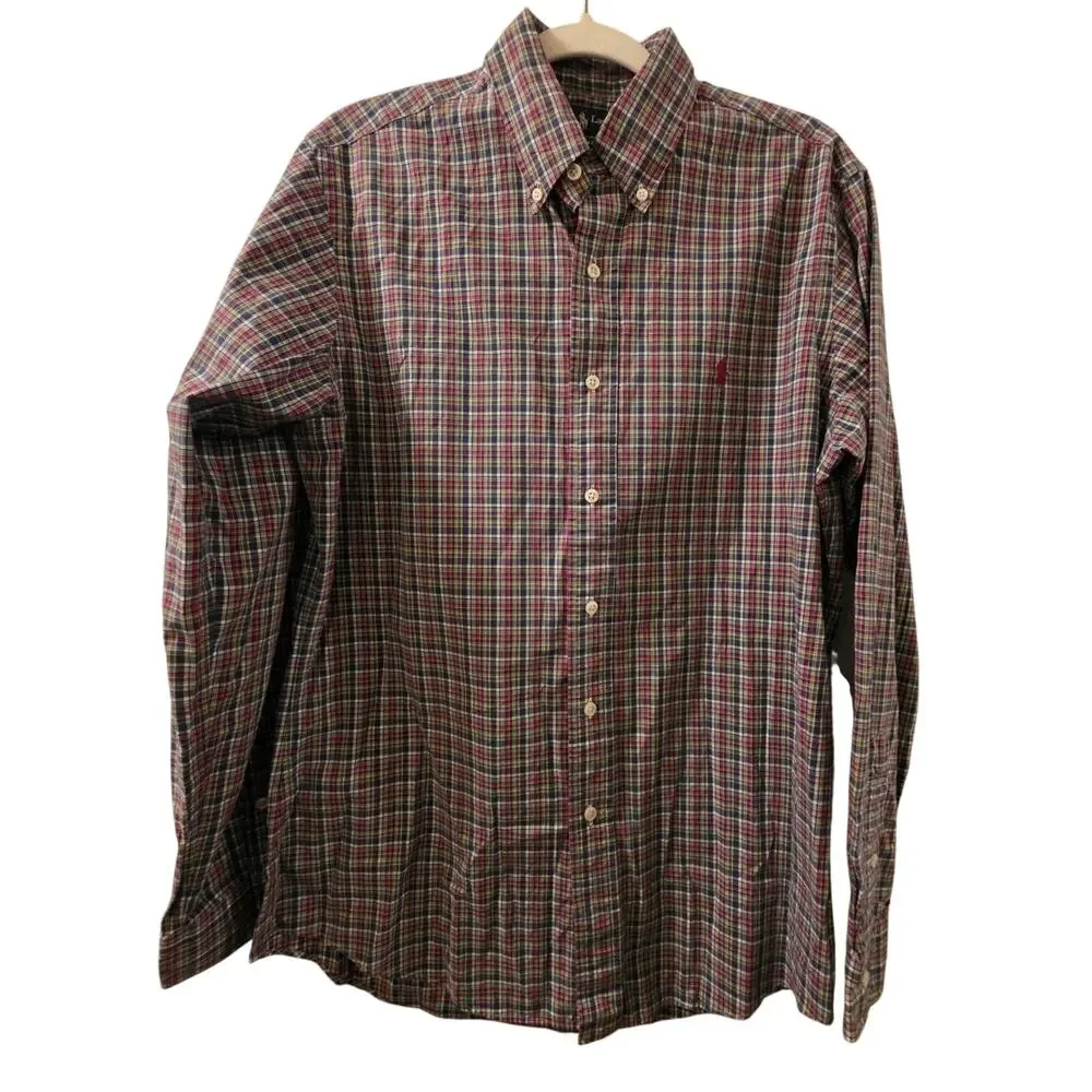 Polo Ralph Lauren Button-Down Red Plaid Dress Shirt Men's Size M Preppy Office